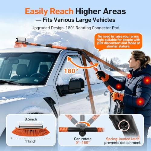 63" Extendable Long Snow Brush with Ice Scraper for Car Truck SUV Van