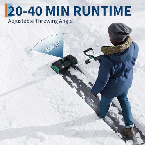 GarveeTech 12 in Cordless Snow Shovel - Brushless Motor Electric Snow Removal Blower, 16.5 FT Snow Thrower with, Clear Heavy, Wet Snow & Throws on Driveway,Walkway Deck,Stair
