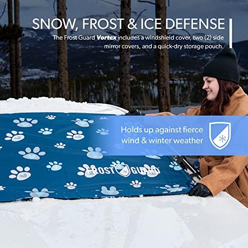 FrostGuard Vortex | Full-Coverage Car Windshield Cover for Ice and Snow, XL Size (Puppy Paws) - Wiper Blade + Side Mirror Covers - Fit-Fast Straps, Security Panels + Storage Pouch - for Trucks, SUVs