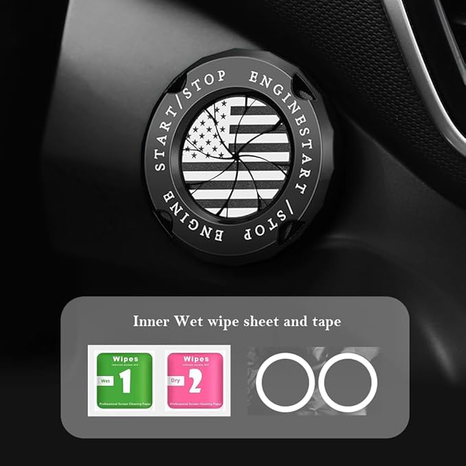 Stylish Car Push Start Button Cover,Spin Type Zinc Alloy Push to Start Button Cover for Car Decor,Universal Engine Start Button Cover Interior Car Accessories for Car Truck SUV (America Flag Black)