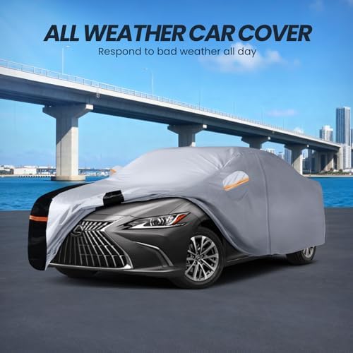 Multi-Layer Car Cover Custom Fit for Lexus ES ES300/ES330/ES350(2012-2026), Waterproof All Weather for Automobiles, Gift with Towel, Heavy Duty Car Covers for Rain Sun UV Protection with Door Zipper
