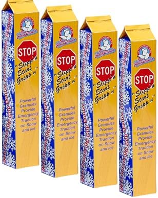 Bare Ground GoStixx Single Use Tube of Traction Granules with Ice Melt–Instant Tire Grip on Ice & Snow–Infused with Calcium Chloride–Portable,No-Mess Solution for Vehicles,Driveways & Steps-Pack of 4