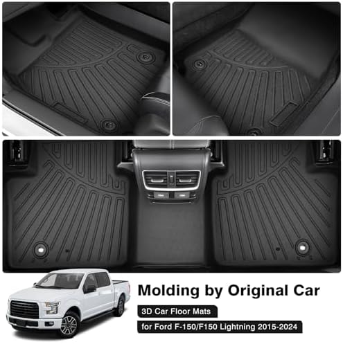 Powerty Floor Mats for 2015-2025 Ford F-150 SuperCrew/F150 Lightning All Weather 3D TPE Anti-Slip Truck Liners for 1st & 2nd Row Accessories