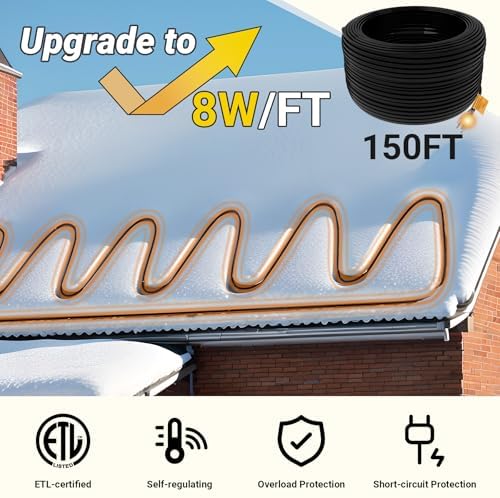 152FT Heat Tape for Roof and Gutters, 8 Watts/ft Roof Heat Cable