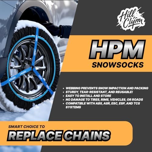 Snow Socks for Tires, Elastic Tire Socks for Passenger Cars, Sedan, SUVs, Alternative for Tire Snow Chain, Snow Traction Device, Winter Emergency Accessory, Set of 2 (HPM-110)
