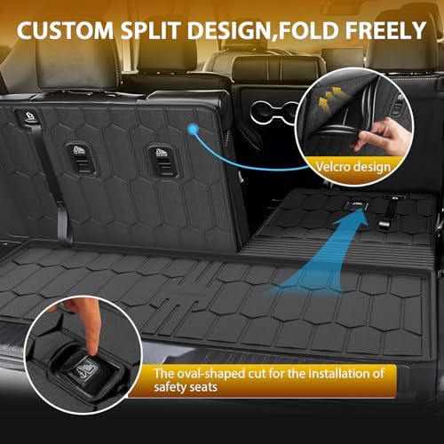 Powerty Floor Mats for Honda Pilot 2023-2025 2026, All Weather 3D TPE Anti-Slip Trunk Cargo Liner Seat Back Covers Protectors Full Set Car Accessories