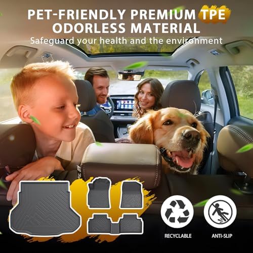 Powerty Floor Mats Cargo Liner for Kia K4 2025 2026 2027 All Weather 3D TPE Anti-Slip Car Protection, 1st & 2nd Row Set with Rear Cargo Mat Accessories