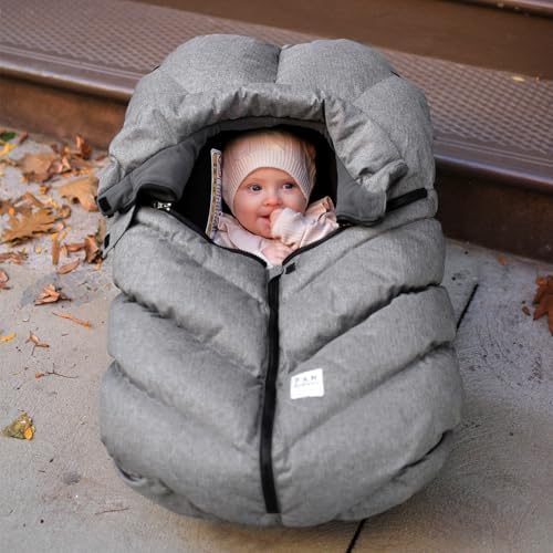 7AM Enfant Car Seat Covers - Cocoon Baby Cover for Boys & Girls, Rain & Snow Repellent, Breathable Windproof, Center Zipper, Universal Fit for Infant Car Seat (0-12M) (Heather Grey)