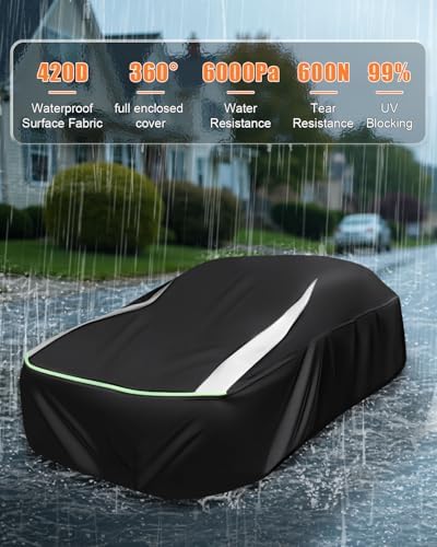 Full Enclosed Car Covers Waterproof All Weather Universal Fit Impala/El Camino/Bel Air/Biscayne,7 Series,Benz S,A8/S8,LS,CT6,Continental,Charger Daytona,Fit Sedan/Coupe Length 200''-212''
