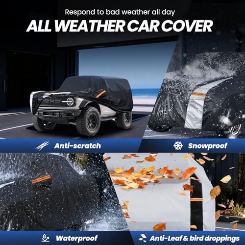 Multi-Layer Car Cover Custom Fit for Ford Bronco 2 Door/Ford Bronco Sport(2020-2026), 100% Waterproof All Weather for Automobiles, Heavy Duty Car Covers for Rain Sun UV Protection with Door Zipper