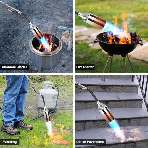 GasBRUH Propane Torch Burner Weed Torch High Output 360,000 BTU with 10FT Hose,Heavy Duty Blow Torch with Flame Control and Turbo Trigger Push Button Igniter,Torch Weed Burner for Wood Ice Snow Road