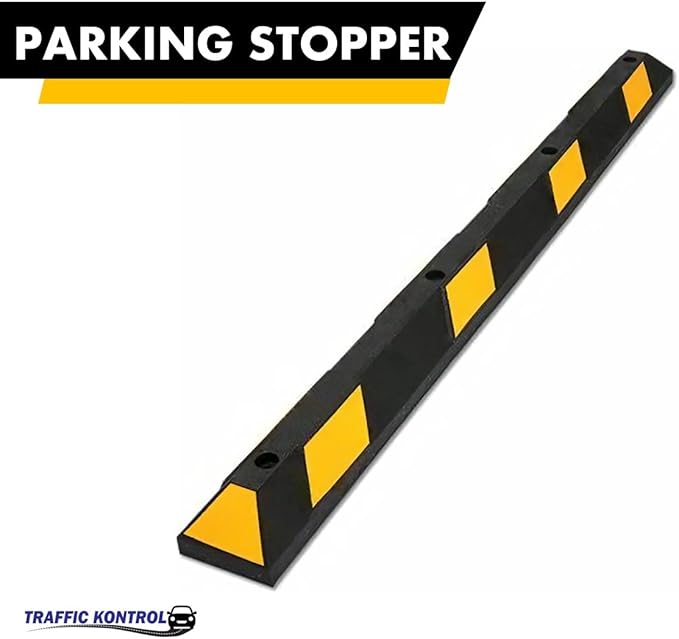 Parking Stopper for Garage or Parking lot – 72” Long, Pack of 60, Bulk Wholesale Pallet, Rubber Bumper Block Car Wheel Stop, Yellow & Black Tire Curb Barrier