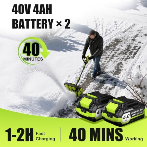 Litekon 40V Brushless Cordless Snow Shovel, 16-Inch Electric Snow Blower with 2X 4.0Ah Batteries & Charger, Battery-Powered Snow Removal with 30FT Throw Distance for Patio, Deck, Driveway,Green