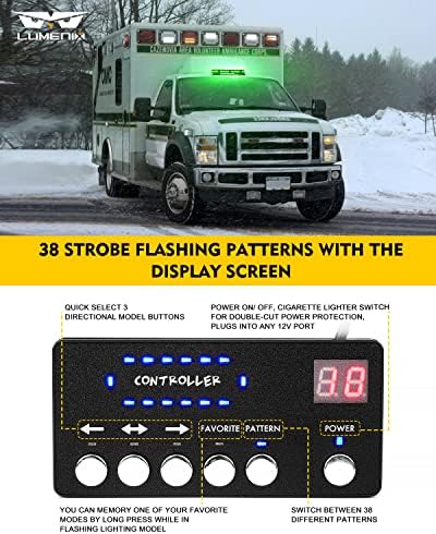 LUMENIX 42 LED Green Rooftop Strobe Beacon Light Bar with Controller