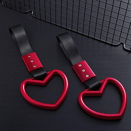 2 Pieces Rings Heart Shaped Car Handle Straps Drift Charm Rear Bumper Warning Ring Decor Subway Bus Broken Heart Handle for Car Interior (Red)