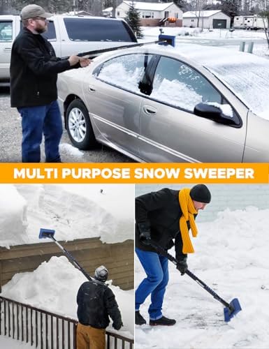 EcoNour 62" Extendable Snow Broom with Ice Scraper | Dual-Function Head