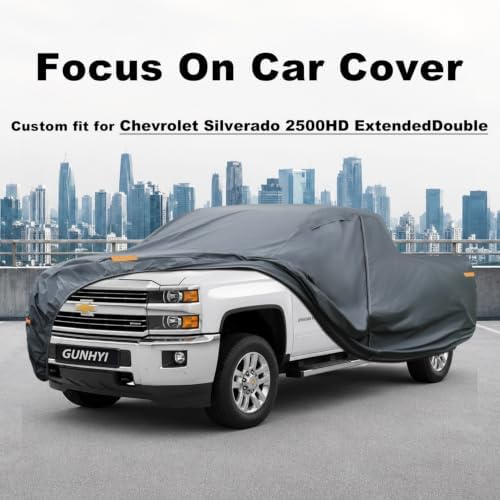 GUNHYI Premium Truck Cover Custom Fit Chevrolet Silverado 2500HD/3500HD Extended/Double Cab Short Bed, 16 Layers Heavy Duty Truck Cover Waterproof All Weather with Zipper Door Snow Dust Uv Protection