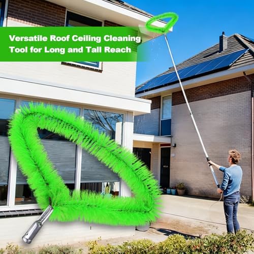 19Ft Roof Rake Brush Snow Leaves Gutter Cleaning Broom Remove Tool