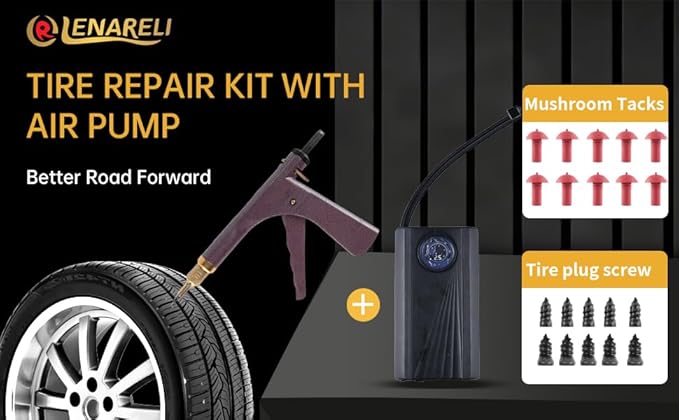 tire Plug kit Motorcycle tire Repair kit tubeless tire Repair kit Suitable for Punctured and Flat Tires of Motorcycles, Cars, ATVs and Lawn mowers; Includes an inflator（Red ）