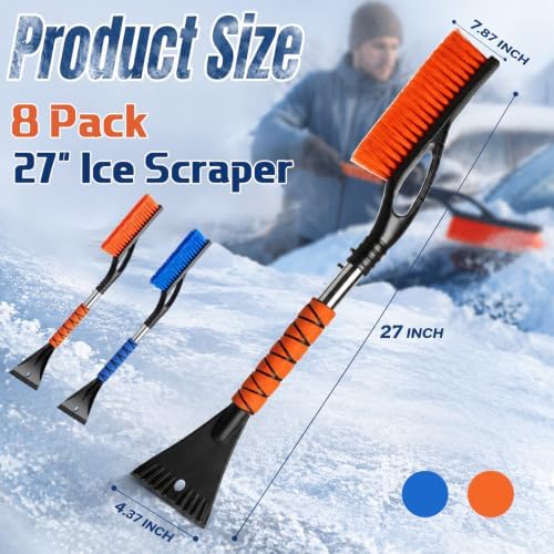 Uiifan 8 Pack 27" Snow Brush and Ice Scraper for Car SUV Truck,Orange,Blue