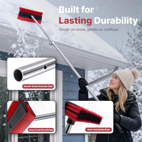 2-in-1 Roof Rake for Snow Removal & Leaf Cleaning, 5-20FT Adjustable