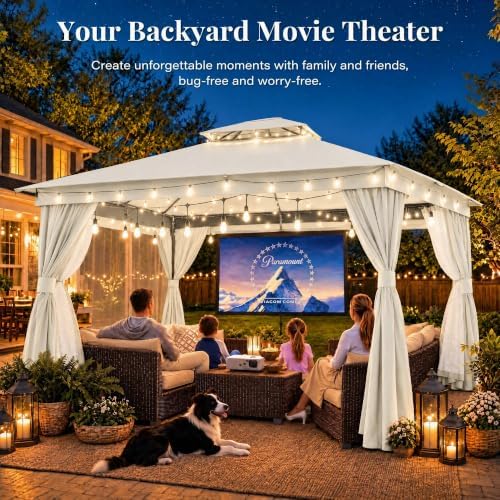 LAUSAINT HOME 10x13 Gazebo Canopy with Netting, Curtains & Double Roof