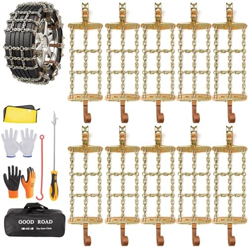 Emergency Snow Chains, Tire Chains with Thickened Manganese Steel for Car Truck SUV in Ice, Sand and Mud(8 Packs, Tire Width 195-235mm)