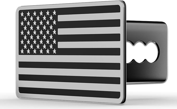 Chrome Line American Flag Metal Trailer Hitch Cover for 2" inch Receivers, Tow Hitch Cover for Trucks Cars SUV (Chrome Line)