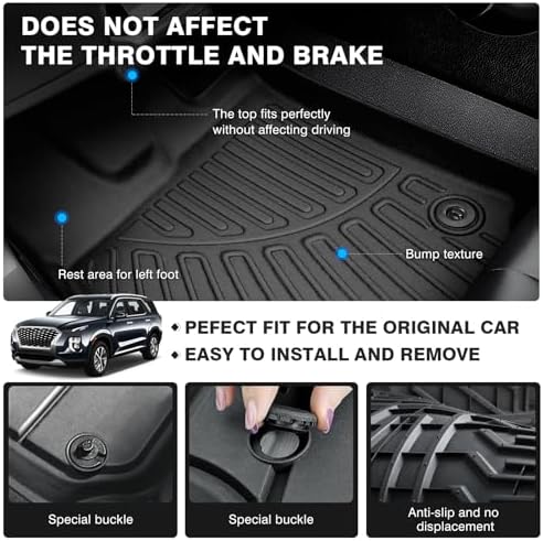Powerty Floor Mats for 2020-2024 2025 Hyundai Palisade All Weather 3D TPE Anti-Slip Car Liners for 1st & 2nd & 3rd Row Accessories