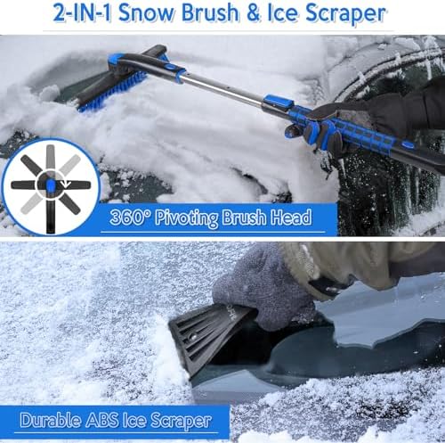 COFIT 36" Car Snow Brush with Ice Scraper 2 in 1, Extendable Cleaning Kit Long Handle, Windshield Snow Removal Tool Scratch Free, SUV Truck RV Window Roof Exterior Wash Supplies, Blue