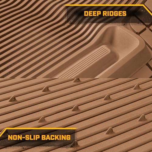 Cat® ToughLiner™ Car Floor Mats - Heavy Duty Trim to Fit Mat for Trucks - Car Mats & SUV Floor Liners for Car - All-Weather Truck Accessories & Odorless Rubber Automotive Mats - Beige