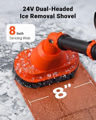 VOLTASK 24V Electric Ice Scraper, 1500RPM High-Speed Windshield Scraper for Ice and Snow, Adjustable Handle, Extension Rod, Dual Cutter Head Ice Scraper for Steps/Sidewalk/Driveway