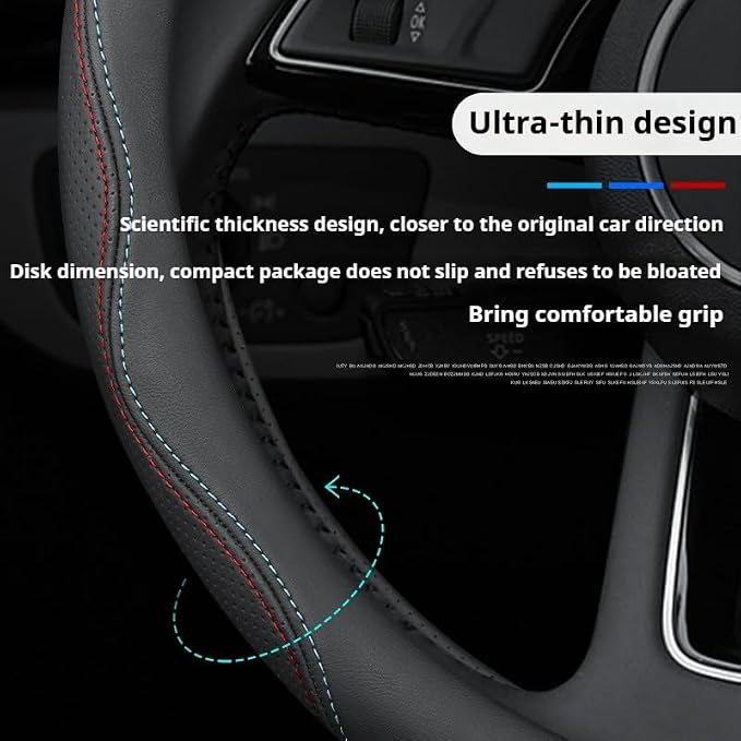 RYE for BMW Steering Wheel Cover, Leather Car Steering Wheel Cover Heavy-Duty Durable Breathable, Custom-fit for BMW X3 X5 X7 3/5/7 Series 328i 550i Accessories - Black Pattern 2