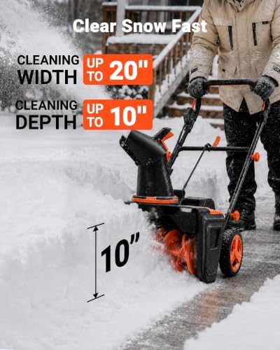 VOLTASK 48V Cordless Snow Blower with Wheels, 20-Inch Brushless Electric Snow Shovels with Directional Plate & LED Lights, Fits Driveways/Decks (2 * 24V Battery & Quick Charger Included)