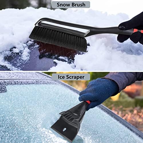 FOVAL 27" Snow Brush with Wider Ice Scraper (4.73" Width)(2 Pack), Snow Removal Car Brush with Comfortable Foam Grip for Cars, Trucks, SUVs, Windshield (Heavy Duty ABS, PVC Brush)