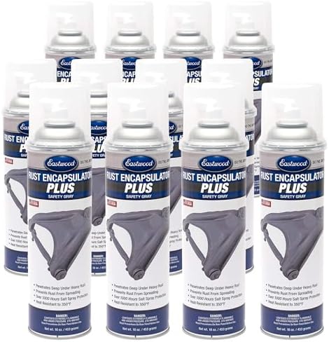 Eastwood Matte Safety Gray Rust Encapsulator Plus | Long Lasting Durable Finish 1 Coat Automotive Maximum Rust Protection | Heat Resistance up to 350 Degrees F | 16 oz. Aerosol | 12 Pack