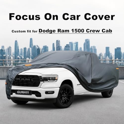 GUNHYI Premium Truck Cover Custom Fit Dodge Ram 1500 Crew Cab Short Bed, 16 Layers Heavy Duty Truck Cover Waterproof All Weather with Zipper Door for Sun Rain Snow Dust Uv Protection