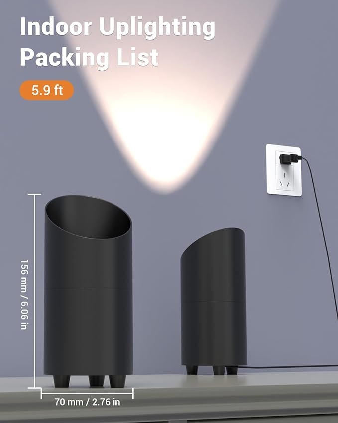 Abovizo 2 Pack Uplighting Indoor, LED Floor Can Lights with Remote and Timer, 3 Color Temps Dimmable Spotlight for Corner Sofa Plant Home Accent Lighting, 5.9 FT Plug Cord & Foot Switch, Black