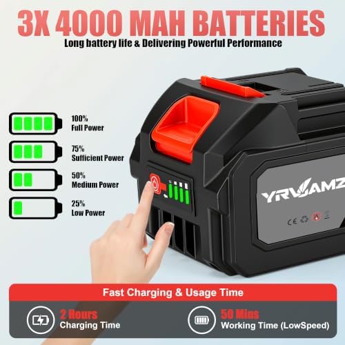 Cordless Leaf Blower with 3 x 4.0Ah Batteries and Fast Charger, Lightweight Electric Handheld Blower, Variable Speed for Lawn Care, Patio, Garage, Driveway Cleaning, Dust Removal and Car Drying