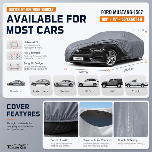 Car Cover Waterproof All-Weather,Outdoor Full Exterior Coupe Covers(Length 186-193 inch) Custom Fit for Ford Mustang GT,Chevy Camaro Corvette,Benz C63 AMG,BMW M4 etc Size C4(See Size Chart)