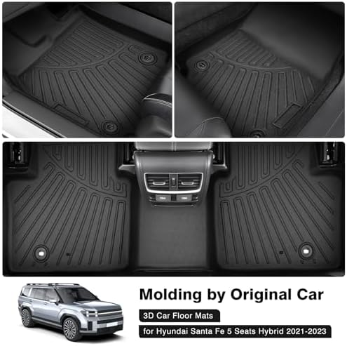 Powerty Floor Mats for 2021-2023 Hyundai Santa Fe 5 Seats (ONLY Hybrid) All Weather 3D TPE Anti-Slip Car Liners for 1st & 2nd Row Accessories