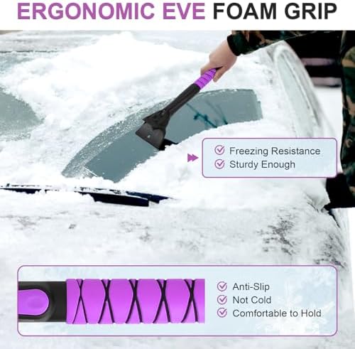 3 in 1 Snow Brush with Ice Scraper for Car Windshield Extendable, SUV Snow Removal with Squeegee Heavy Duty, 180° Rotating Head Car Window Cleaner for Winter 43 inch