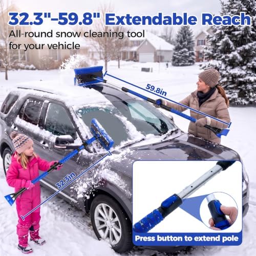 59" Extendable Snow Brush for Car with Ice Scrapers for Windshield