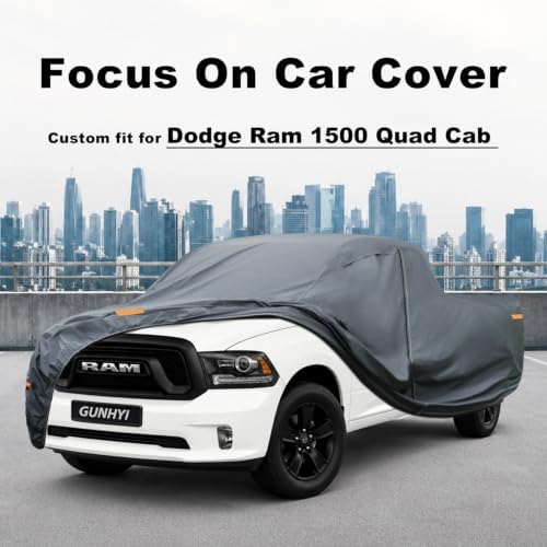 GUNHYI Premium Truck Cover Custom Fit Dodge Ram 1500 Quad Cab Short Bed, 16 Layers Heavy Duty Truck Cover Waterproof All Weather with Zipper Door for Sun Rain Snow Dust Uv Protection