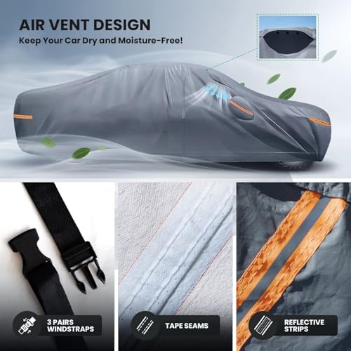 2026 Upgrade Car Cover Waterproof All Weather, Heavy Duty Outdoor Car Cover Universal Fit Sedan Lexus ES350, Tesla Model S, Lincoln MKZ, Toyota Avalon, Jaguar XJ, Ford Taurus, BMW 740i etc.