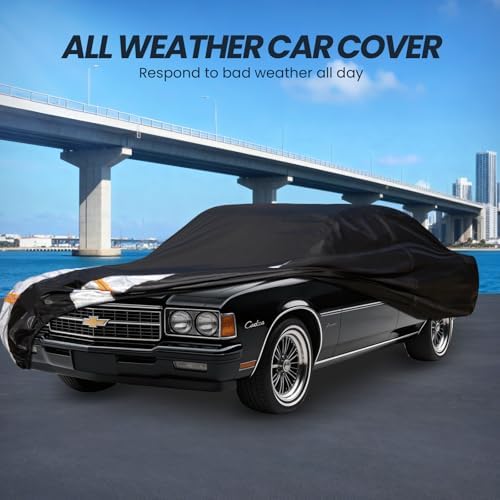 Multi-Layer Car Cover Custom Fit for Chevrolet Caprice (1970-2016), 100% Waterproof All Weather for Automobiles, Gift with Towel, Heavy Duty Car Covers for Rain Sun UV Protection with Door Zipper.