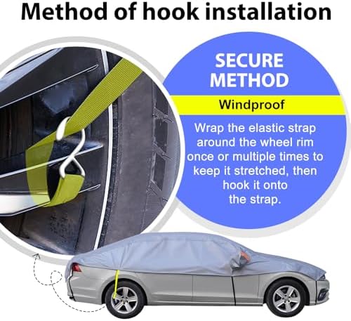 Half Car Cover Sedan, Top Cover for Windshield & Sunroof Protection with Cotton Liner, Hail Protector Car Cover Waterproof All Weather for Snow, Sun,Rain,Dust