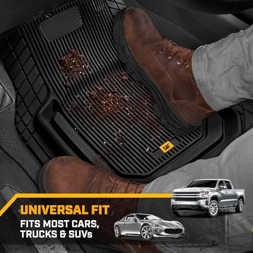 Cat® ToughLiner™ Universal Car Floor Mats for Truck SUV Sedan - Heavy Duty Trim to Fit All Weather Protection - Flexible Rubber Floor Liners - Front Rear Black Automotive Mats