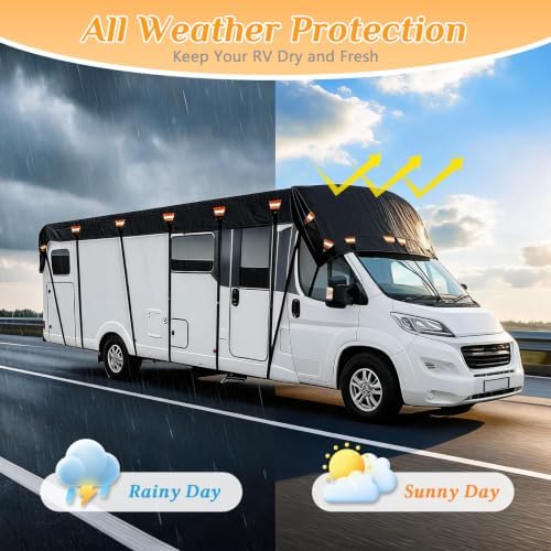 2026 Upgraded Heavy Duty RV Roof Cover,3000PA Waterproof Camper Top Cover with 16 Adjustable Buckles & 16 Reflective Reinforcement,16ft to 44ft for Travel Trailer Pop-Up Camper