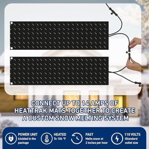 Riakrum 4 Pcs Heated Snow Melting Mats Outdoor, 10 x 48 in Winter Anti-Slip Heated Rubber Mat for Walkways Decks and Sidewalks, Electric Snow and Ice Melting Pads Connection with 9.84 ft Power Cord